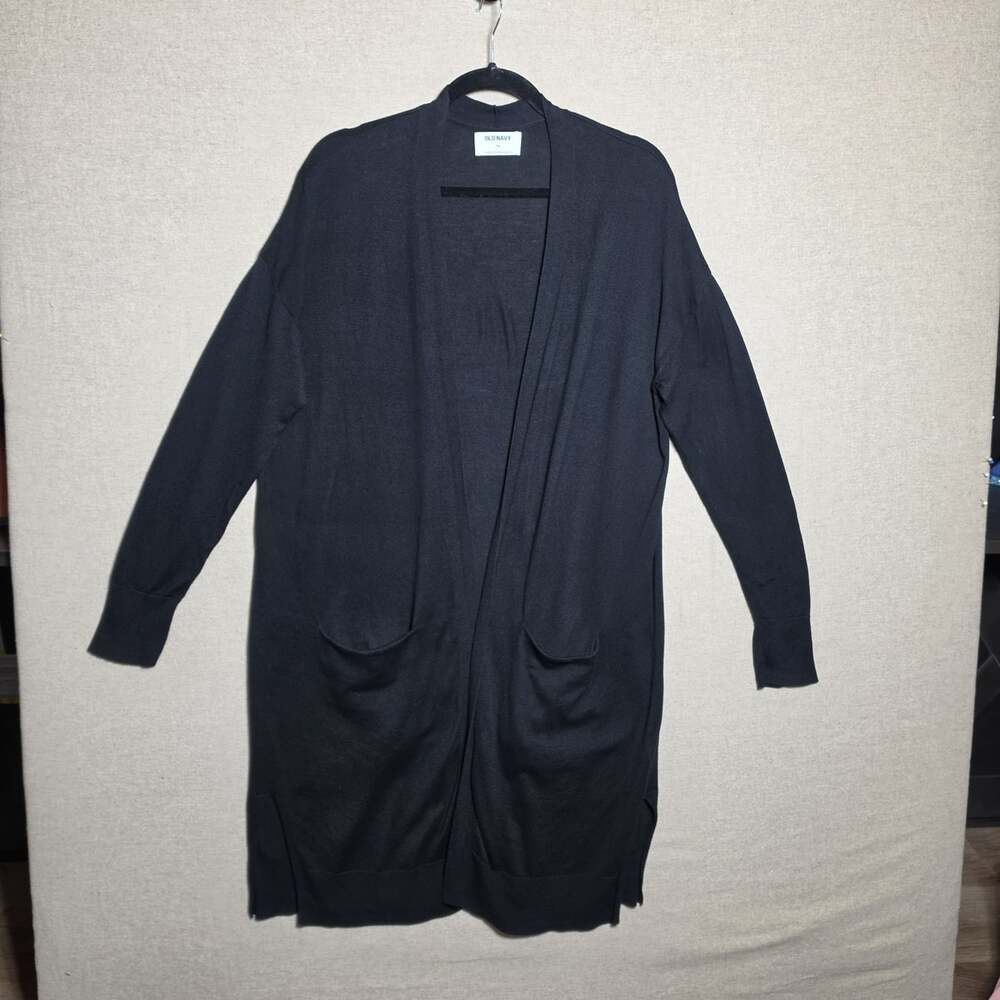Old Navy Womens XL Black extra long Cardigan Sweater Duster Open Front Pockets
